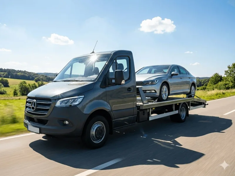 Open car transport with multi-car carrier truck transporting vehicles