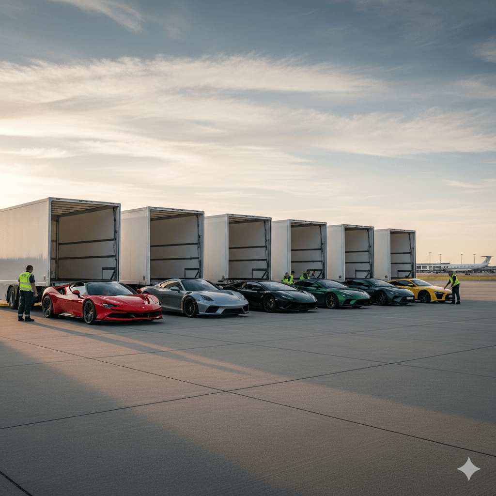 Supercar transport with enclosed trailers