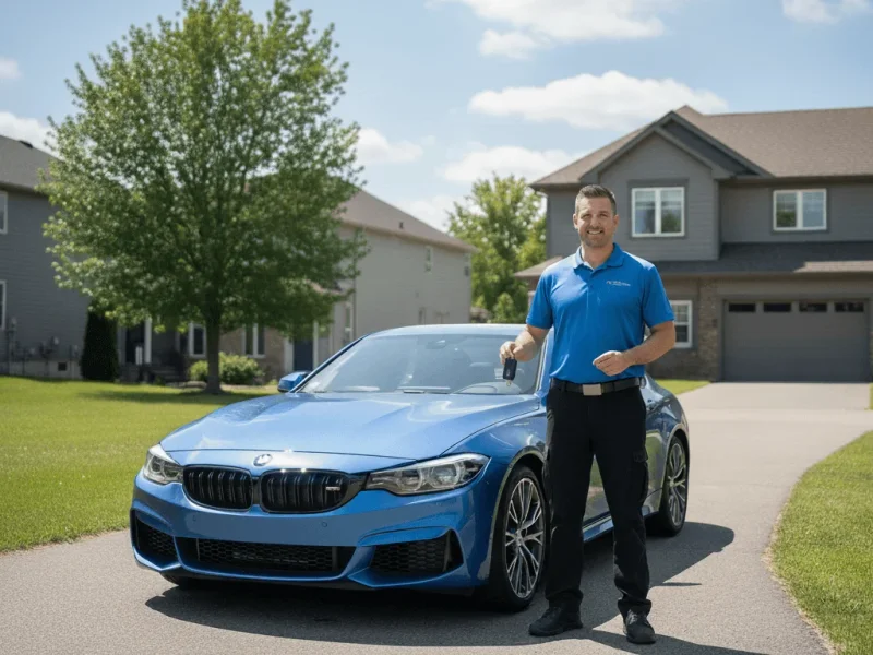 Professional trade plate driver delivering vehicle