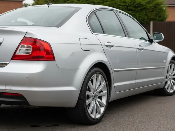 Vehicle transport documentation photo 2: Driver's side rear corner of silver car showing rear bumper, tail light, rear door panel and alloy wheel for transport inspection