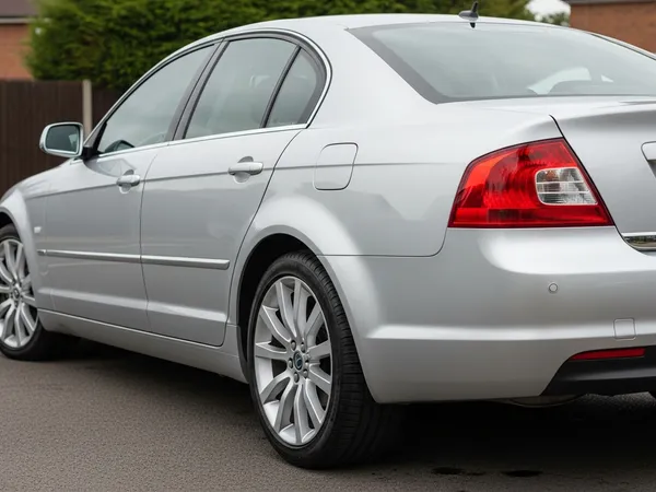 Vehicle transport documentation photo 3: Passenger side rear corner of silver car showing rear bumper, tail light, rear door panel and alloy wheel for delivery verification