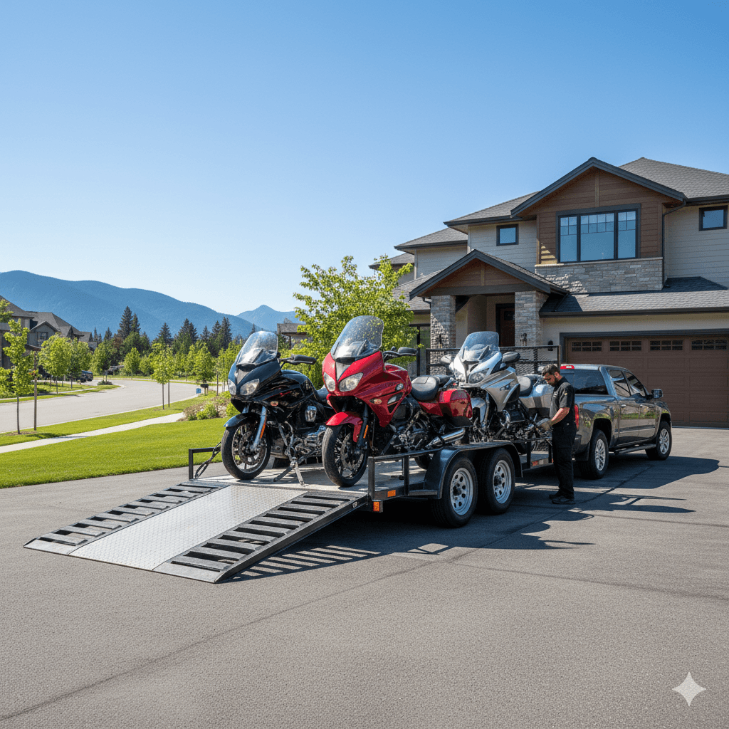 Motorcycles on trailer transport